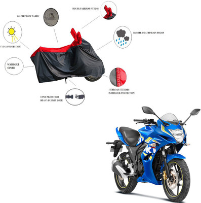 RiderShine Waterproof Two Wheeler Cover for Suzuki(Gixxer SF, Black, Red)