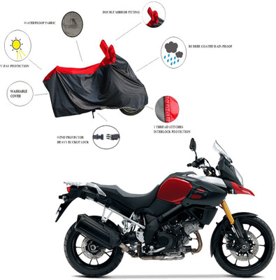 RiderShine Waterproof Two Wheeler Cover for Suzuki(V Strom 1000, Black, Red)