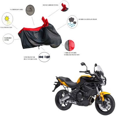 RiderShine Waterproof Two Wheeler Cover for Kawasaki(Versys 650, Black, Red)