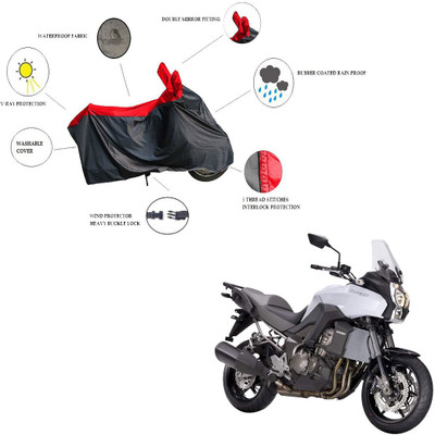 RiderShine Waterproof Two Wheeler Cover for Kawasaki(Versys 1000, Black, Red)