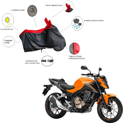 RiderShine Waterproof Two Wheeler Cover for Honda(CB 500, Black, Red)