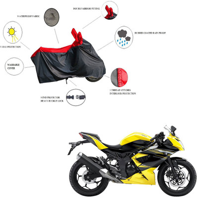 RiderShine Waterproof Two Wheeler Cover for Kawasaki(Ninja 250, Black, Red)