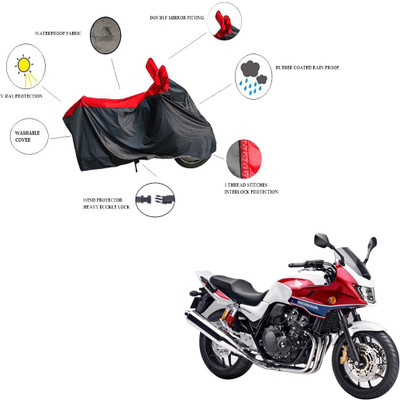 RiderShine Waterproof Two Wheeler Cover for Honda(CB 400, Black, Red)