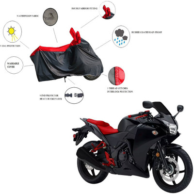 RiderShine Waterproof Two Wheeler Cover for Honda(CBR 250R, Black, Red)
