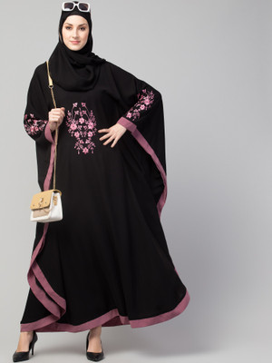 MRC Crepe Self Design Burqa With Hijab(Black, Pink)
