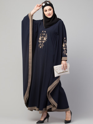 MRC Crepe Self Design Burqa With Hijab(Blue)