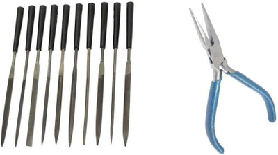 TOOLBUX Pack of 2 Items : 10 Pc Needle File Set and Flat Nose