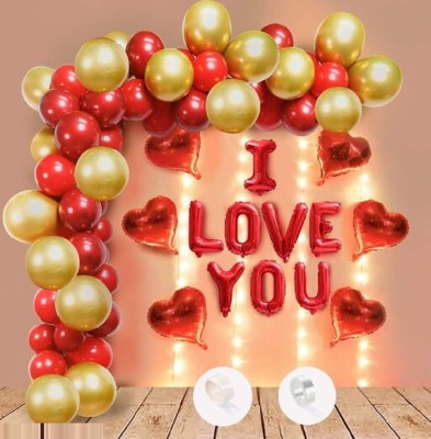 Kolva Solid 1 ILU, 6 heart balloon ,40 red and 20 Golden balloon (1pc) glue dot Letter Balloon(Red, Pack of 68)