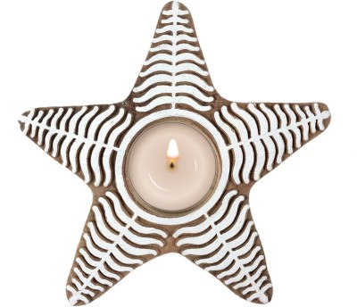 Global Art Traders New Star Pattern Wooden Christmas Decoration Tea Light Candle Holder Wooden 1 - Cup Tealight Holder(Brown, Pack of 1)