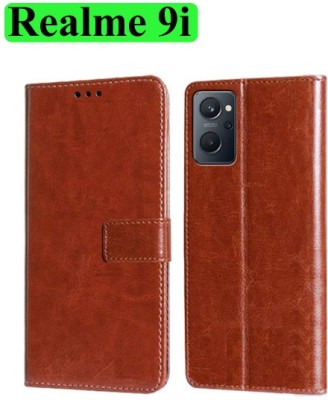 Wynhard Flip Cover for Realme 9i(Brown, Grip Case, Pack of: 1)