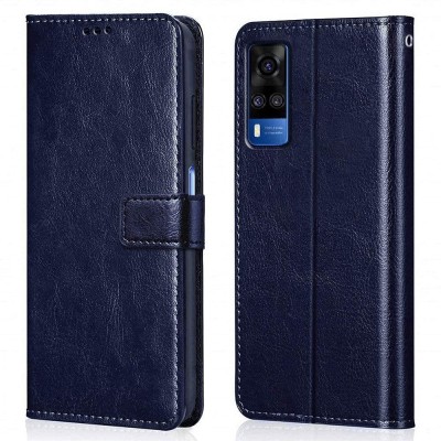 Bangdu Flip Cover for Vivo Y31 (Flexible | Leather Finish | Card Pockets Wallet & Stand )(Blue, Dual Protection, Pack of: 1)