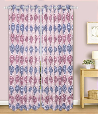 Dekor World 275 cm (9 ft) Cotton Semi Transparent Long Door Curtain (Pack Of 2)(Motif, Purple)