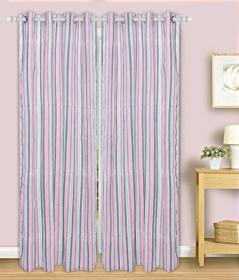 Dekor World 215 cm (7 ft) Cotton Semi Transparent Door Curtain (Pack Of 2)(Printed, Purple)