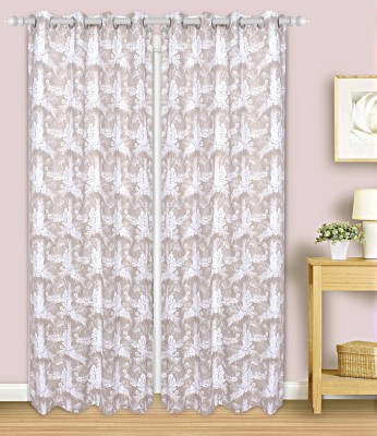 Dekor World 215 cm (7 ft) Cotton Semi Transparent Door Curtain (Pack Of 2)(Floral, Grey)
