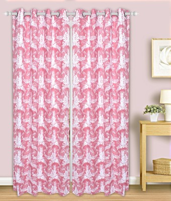 Dekor World 215 cm (7 ft) Cotton Semi Transparent Door Curtain (Pack Of 2)(Floral, Pink)