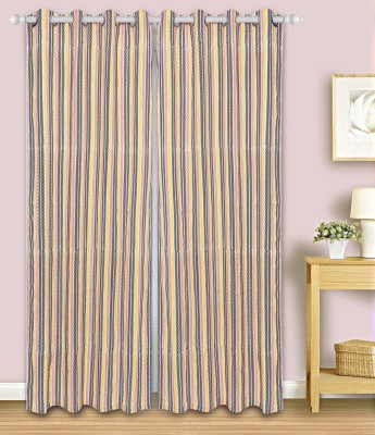 Dekor World 215 cm (7 ft) Cotton Semi Transparent Door Curtain (Pack Of 2)(Printed, Yellow)