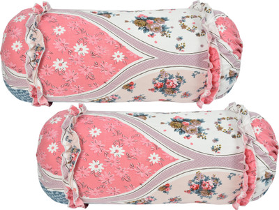 LTF Polycotton Bolsters Cover(80 cm*40 cm, Pack of 2, Pink, White)