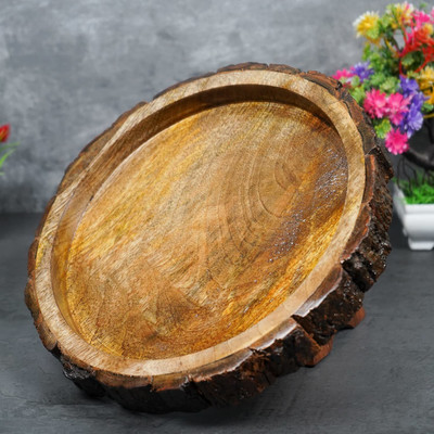 Naayaab Craft Handmade & Handcrafted Sheesham Round Wooden Serving Tray 1pcs (26 x 26 x 3.5 cm) Tray