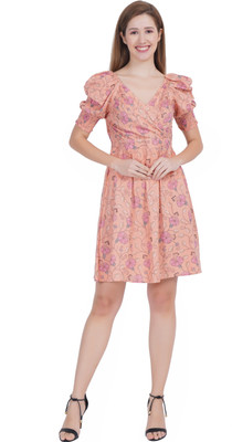 ART OF CLOTHING Women Fit and Flare Pink Above Knee/Mid Thigh Length Dress