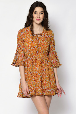 PRETTY LOVING THING Women Fit and Flare Yellow Mini/Short Dress