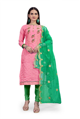 manvaa Chanderi Embroidered Salwar Suit Material