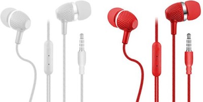 Arham Retail Premium Unbreakable Bass Boosted Wired Earphones with Mic Pack Of 2 Wired Headset(Red, White, In the Ear)