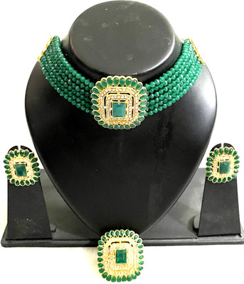 NIKYANKA Alloy Gold-plated Green, Gold Jewellery Set(Pack of 1)