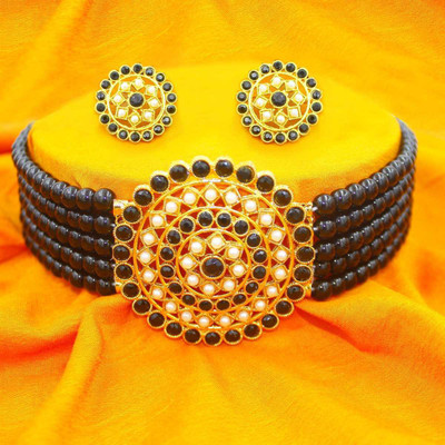 Rhymee Alloy Rhodium Black Jewellery Set(Pack of 1)