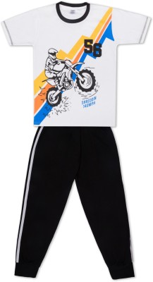 Todd N Teen Boys Casual T-shirt Track Pants(White)