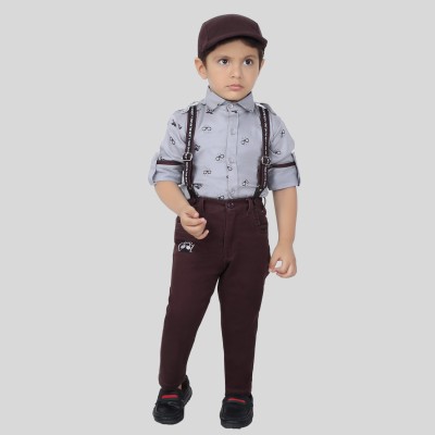 Bad Boys Boys Party(Festive) Shirt Bow Tie, Suspenders, Cap, Pant(Grey)