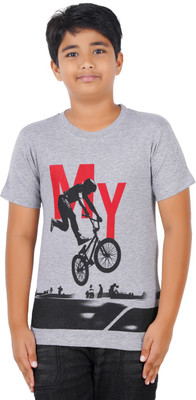 CHECKERSBAY Boys Typography, Printed Cotton Blend Regular T Shirt(Multicolor, Pack of 1)