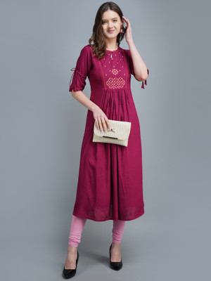 Ravindra Fashions Women Embroidered A-line Kurta(Pink)