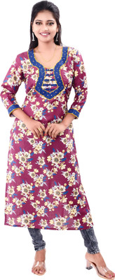 rayie collection Women Floral Print Straight Kurta(Maroon)