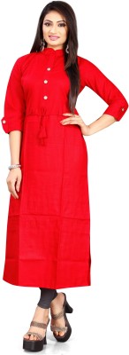 Mithusa Women Solid Straight Kurta(Red)