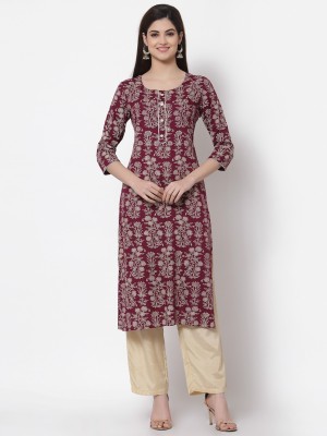 KBZ Women Printed Straight Kurta(Maroon)