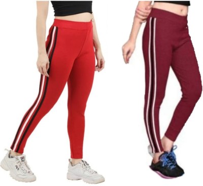 WW WON NOW Ankle Length Ethnic Wear Legging(Red, Solid)