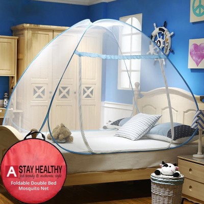 Stay Healthy Polyester Adults Washable Double Bed Pop-up Adult Mosquito Net Foldable Tent Couple Machardani 6 X 6ft, White-Blue Mosquito Net(Blue, Tent)
