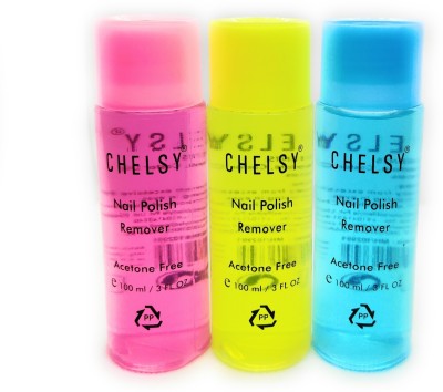 Chelsy Nail Polish Remover- 3x Bottle (Strawberry + Blueberry + Lemon) 100 ML Each(300 ml)