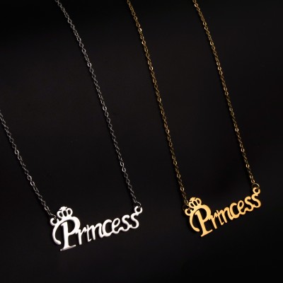 Fashion Frill Valentine Special Princess Pendant Couple Gift 2 Combo Chain Neckalce For Her Gold-plated, Silver Plated Stainless Steel Chain