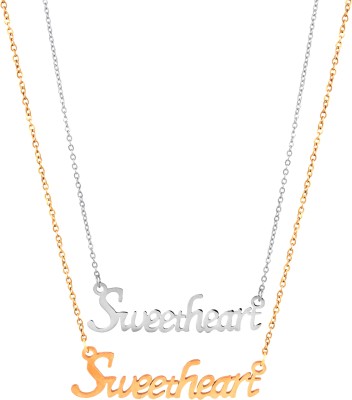 Thrillz Valentine Special Sweetheart Pendant Couple Gift 2 Combo Chain Necklace For Her Gold-plated, Silver Plated Stainless Steel Chain