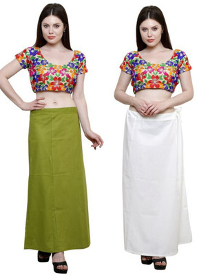First Trend Fashions Women saree ladies inskirt combo Mandi Green white colour fast Waist38 pack2 Pure Cotton Petticoat(Medium)