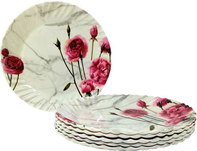 SGI 8 Inch Melamine Half Plates in Rose Print for Dinner Set of 6 Plates Half Plate(Pack of 6, Microwave Safe)