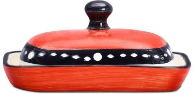 caffeine Ceramic Handmade Orange Oodles 6 inch Butter Dish(Microwave Safe)