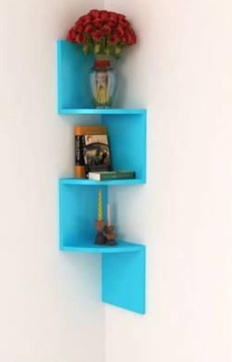 new smart wood mart Zigzag Floating Walls Wooden Display Shelf for Wall Decoration MDF (Medium Density Fiber) Wall Shelf(Number of Shelves - 3, Blue)