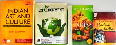 Indian Art And Culture By Nitin Singhania 4th Edition, Environment 8th Revised Edition By Shankar IAS Academy, India's Ancient Past By R S Sharma And Spectrum A Brief History Of Modern India - Combo Of 4 Books For Civil Services And Other State Examinations
