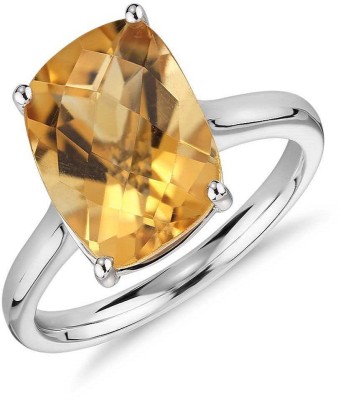 RATAN BAZAAR Yellow Topaz Ring With Natural Yellow Topaz Stone Lab Certified Stone Topaz Silver Plated Ring