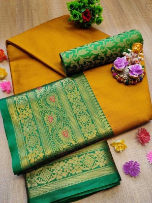 Vastrame Woven Banarasi Pure Silk, Cotton Silk Saree(Yellow)