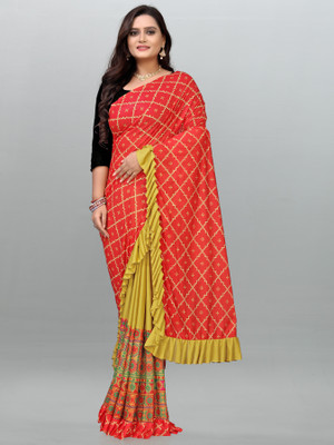 PANETAR Digital Print Bandhani Lycra Blend Saree(Multicolor)