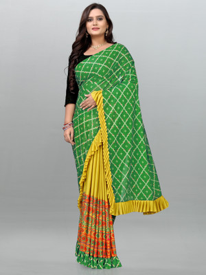 PANETAR Checkered Bandhani Lycra Blend Saree(Multicolor)
