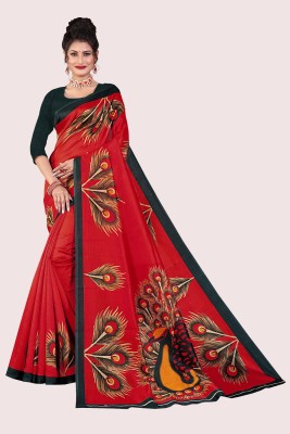 Fabwomen Printed Mysore Art Silk Saree(Red)